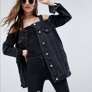 ASOS Denim Off Shoulder Jacket in Washed Black